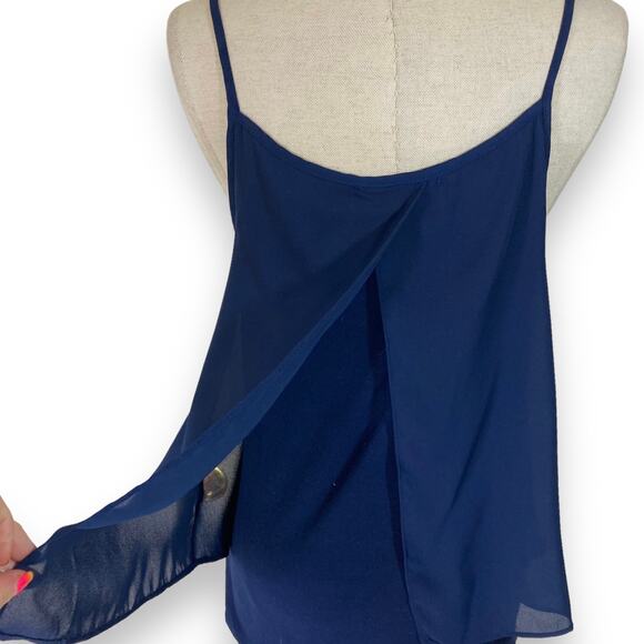 Navy blue chiffon overlay camisole by Green Envelope, Size small Fly Away top - Picture 4 of 8